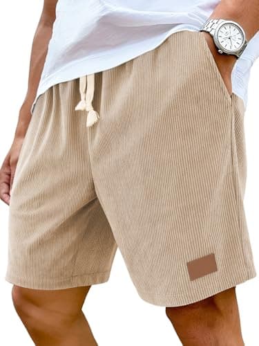 Hardaddy Mens Corduroy Shorts Casual Elastic Waist Drawstring 2026 Summer Beach Lounge Short(Light Khaki 3X-Large) - Thumbnail 2
