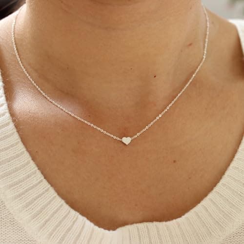 BAYLAY Silver Heart Necklace for Women, 18K Silver Plated Heart Necklace Tiny Heart Charm Pendant Necklaces for Women Silver Jewelry Valentines Gifts for Her Women Teen Girls - Thumbnail 4