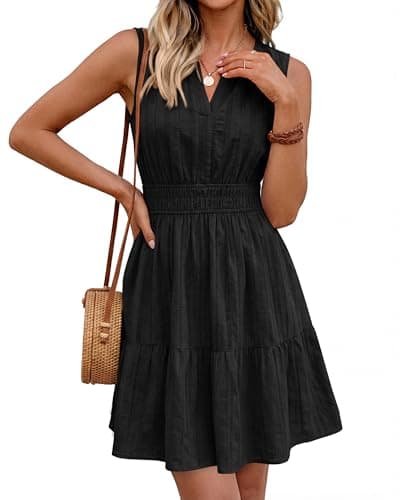 BTFBM Women Summer Dresses 2026 Casual Mini Dress Sleeveless V Neck Boho Beach Fashion Clothing A Line Dress Pockets(Black, Medium) - Thumbnail 5