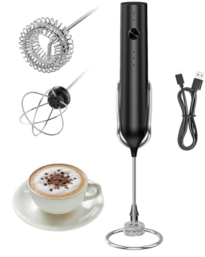 Rechargeable Milk Frother Handheld, Electric Whisk with 3 Speeds, Hand Drink Mixer with 2 Heads, Portable Coffee Frother Wand Handheld for Coffee, Lattes, Cappuccino, Eggs (Black) - Image 1