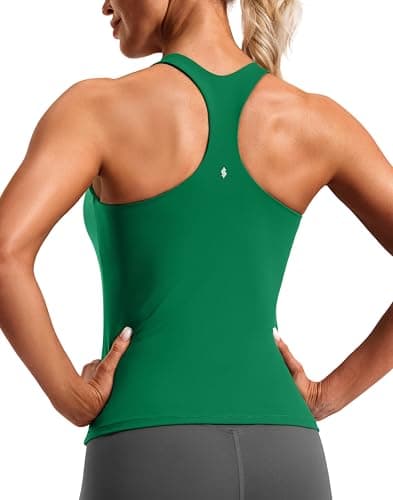 Soothfeel Womens Workout Tank Tops with Built in Bra Racerback Athletic Yoga Top High Neck Sports Gym Sleeveless Shirts Apple Green - Image 1