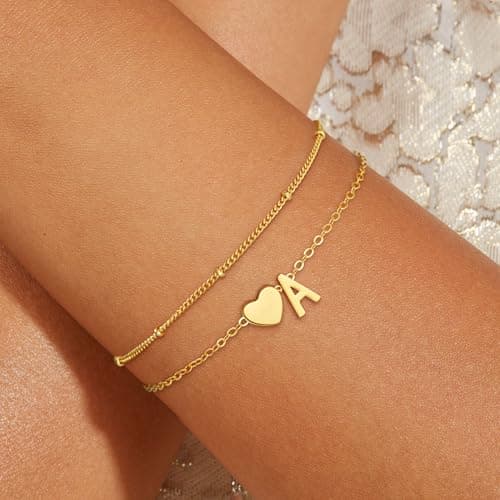 Fezodo Gold Bracelets for Women Girls - Teen Girl Gifts Trendy Stuff Heart Initial B Bracelet Kids Bracelet Birthday Gifts for 5 6 7 8 9 10 Year Old Girls - Thumbnail 2