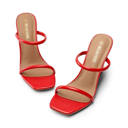 DREAM PAIRS Women's Slides Wedge Sandals Two Strap Square Open Toe Dress Shoes,Size 8.5,Red,SDPW2224W - Thumbnail 3