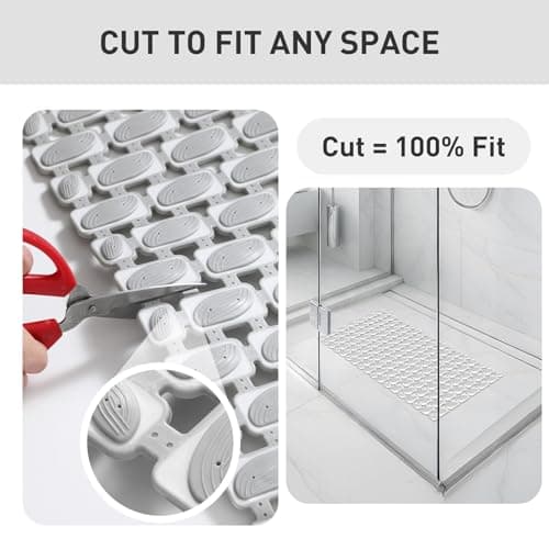 XIYUNTE Shower Mat Non Slip Bath Mat for Tub - 27 X 16 Inch TPE Bathtub Mat Non Slip Shower Mats for Inside Shower, Eco-Friendly Bath Tub Mat with Powerful Suction Cup, Easy to Cut and Dry, Light Grey - Thumbnail 5