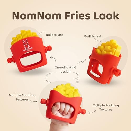NomNom Fries Baby Teether Toy - Safe and Certified, Parent-Designed, BPA-Free, Food-Grade Silicone, Anti Dropping Teething Mitten, Multiple Texture - Thumbnail 5