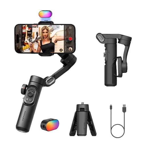 AOCHUAN Gimbal stabilizer for Smartphone,Gesture Control/face Tracking,Magnetic Fill Light,Foldable Handheld Phone Gimbal,3-axis stabilizer TikTok YouTube Vlog Recording XE kit - Image 1