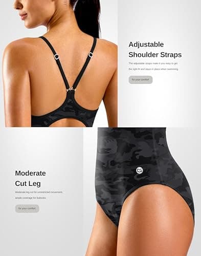 G Gradual Women's One Piece Athletic Swimsuit with Adjustable Straps Training Sport Swimwear Modest Bathing Suit for Women(Grey Camo/Black,S) - Thumbnail 4