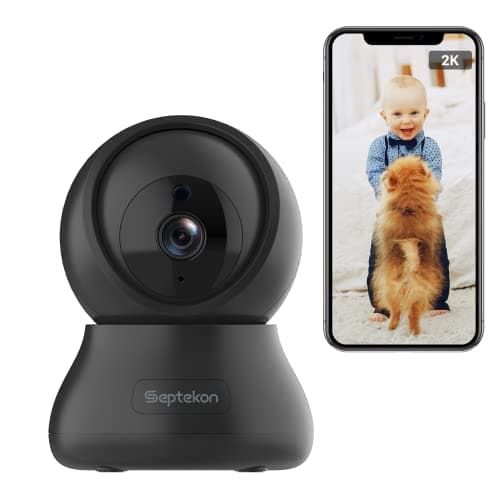 Septekon 2K Home Security Cameras for Baby Monitor, 360° Pet Indoor Camera, 2.4GHz WiFi with Night Vision, Motion Detection, Cloud & SD Card Storage, Compatible with Alexa, Black - Image 1