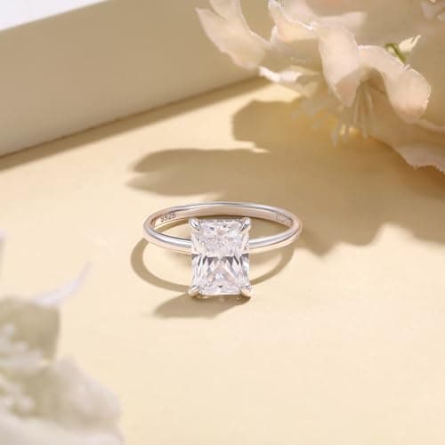 Elspeth 3CT Radiant Cut Engagement Ring 925 Sterling Silver Cubic Zirconia Hidden Halo Solitaire for Women Wedding Promise Ring Size 6.5 - Thumbnail 2