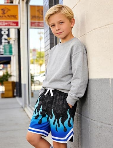 Cozople Boys Athletic Shorts Size 7 Blue Flame Football Jogger Shorts Lightweigh Mesh Shorts Casual PE Class - Thumbnail 3