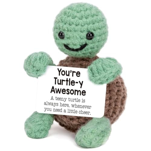 Xyluria Handmade Crochet Turtle with Positive Message - Encouraging You're Turtle-y Awesome Gifts for Friends Coworkers Teachers Students Emotional Support Cheer Up Birthday Get Well Desk Decor - Image 1