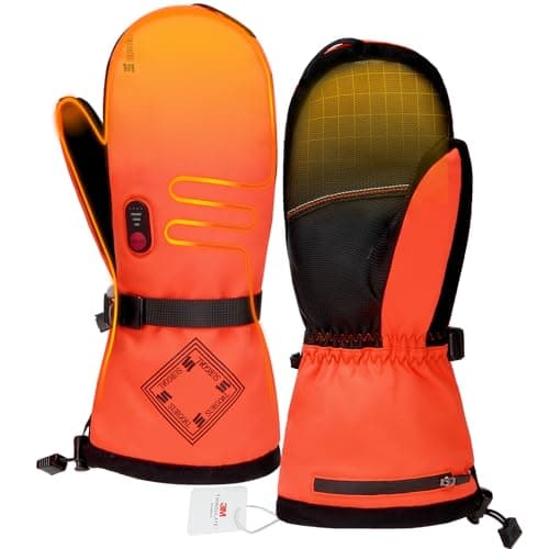 SURGOAL Heated Gloves for Men, 7.4V Heated Mittens for Women Rechargeable, PU Waterproof & Touchscreen Ideal for Winter, Hunting, Motorcycle, Skiing, Snowboarding, Fishing, Camping, Work (Orange, XL) - Image 1