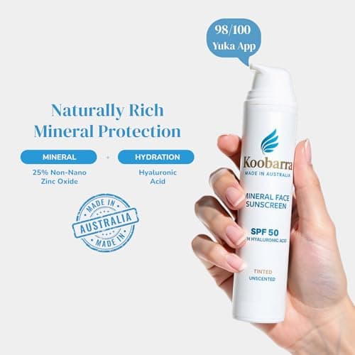 Koobarra Mineral Face Sunscreen SPF 50, Tinted Aussie Zinc Oxide Sunblock with Hydrating Hyaluronic Acid, Reef Safe, Natural, Vegan, Australian Made, Great for Sensative Skin, Unscented, 100g 3.4oz - Thumbnail 2