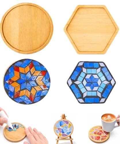 GHAHILI 2 Sets DIY Mosaic Kits for Adults Glass Mosaic Tiles for Crafts with Wooden Coasters for Women Mixed Color Mosaic Art Kit Craft Coaster Handmade Making Kit Set for Home Decor Gifts - Image 1