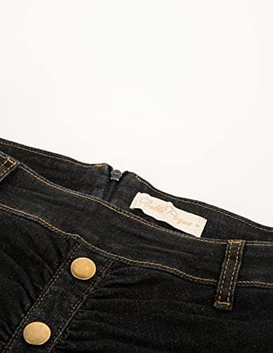 Belle Poque Denim Pencil Skirt for Women Ruched Bodycon Jeans Skirt with Belt High Waisted Pencil Skirts Black L - Thumbnail 6