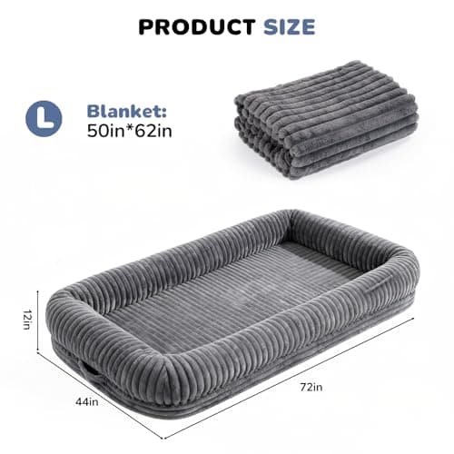 OtterOasis Foldable Human Dog Bed 72"x44"x12", Fluffy Faux Fur Pet Bed with Blanket, Orthopedic Dog Bed with Egg Foam and Water Repellent Liner (Light Grey (Surround), 72" Length) - Thumbnail 2