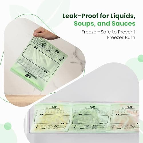 GreeneWrap Compostable Gallon Size Zip Bags 25 Count Extra Thick 2 mil Resealable, Leak-Proof, Freezer Safe Disposable Food Storage Bags, BPI and OK Compost Home Certified, ASTM D6400 - Thumbnail 5