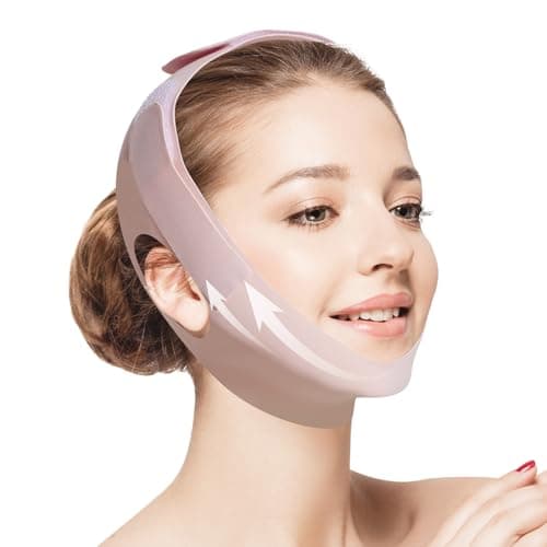 Jawline Shaper Chin Strap for Sleeping, Reusable V-Line Mask for Women Face Lifting Made w/Electric-Hot-Press Tech for Skin-Friendly & Breathable Cooling Fabric (Pink, One Size) - Image 1