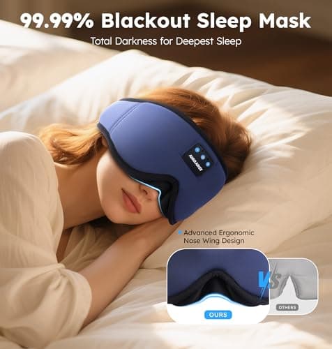 AHUIARGY Ice Silk Sleep Mask with Headphones, Sleep Headphones for Side Sleeper with 3D Cups, Bluetooth 5.4 Sleeping Eye Mask, Total Blackout Sleeping Headphones for Women Men(Navy) - Thumbnail 6