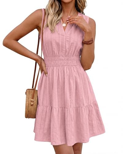 BTFBM Women’s Summer Dresses 2026 Sleeveless V Neck Casual Mini Dress Swing Boho A Line Beach Vacation Sundress Pockets(Pink, XX-Large) - Thumbnail 5