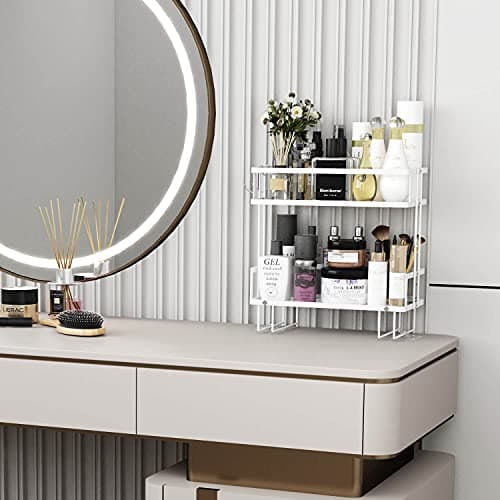 Godboat Bathroom Organizer - Over The Toilet Storage Cabinet, 2-Tier Floating Shelves, Wall Shelf with 2 Hooks & Paper Rack, Cool Accessories & Decor, Gifts for Women, Mothers Day (White) - Thumbnail 6