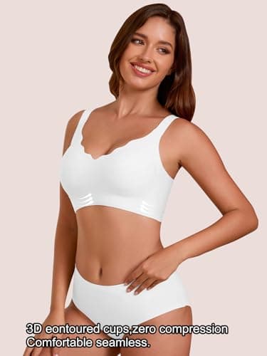 COCOMARTS Jelly Bras for Women No Underwire Seamless Push Up Scalloped Tshirt Bralettes Comfortable Wireless Everyday Bra White XX-Large - Thumbnail 3