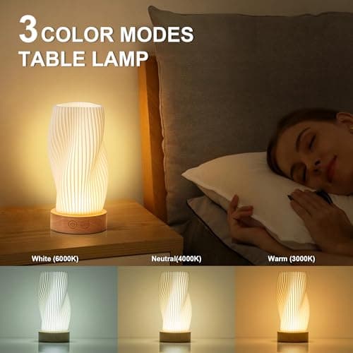 KARTOOSH Battery Operated Portable Desk Lamp Set of Two, Dimmable Cordless LED Table Lamp,3 Colors & Memory Function, Modern Rechargeable Bedside Lighting for Living Room, Bedroom, White, 8.6inch - Thumbnail 4