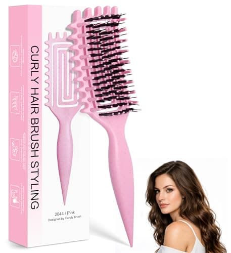 Quenxe Curl Defining Brush, Curly Hair Brush with Vented Design for Detangling and Shaping, Wet & Dry Use, Reduces Pulling for Women and Men (Pink)