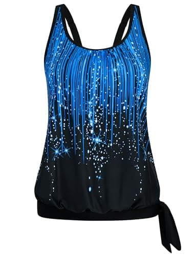 Arolina Swimming Tops for Women Blouson Modest Tankini Bathing Suit Top with Side Straps Blue Gradient (M) - Image 1