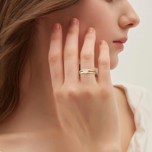 Fimewon Diamond Wedding Rings for Women Dainty Promise Rings 14K Gold Plated Ring Women Birthday Gifts Size 12 - Thumbnail 6