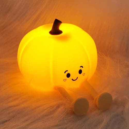 loatme Night Light for Kids, Rechargeable Dimmable Silicone LED Nightlight, Baby Nursery Night Lamp, Touch Squishy Lamp, Halloween Gifts for Girls, Boys, Toddler Room Decor, Pumpkin - Image 1