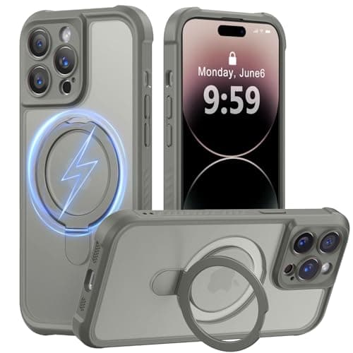 MOCCA Design for iPhone 14 Pro Case with Magnetic Invisible Stand [Full Camera Protection] [Compatible with Magsafe] Military Drop Shockproof Translucent Matte Phone Case Cover 6.1",Titanium Gray - Image 1