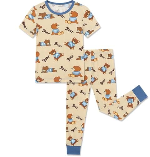 NewSeed Kids 2-Piece So Soft 2-Piece Playtime Set – Short Sleeve Crew Neck Top with Matching Leggings, Little to Big Kids (Bear, 3-4Y) - Image 1