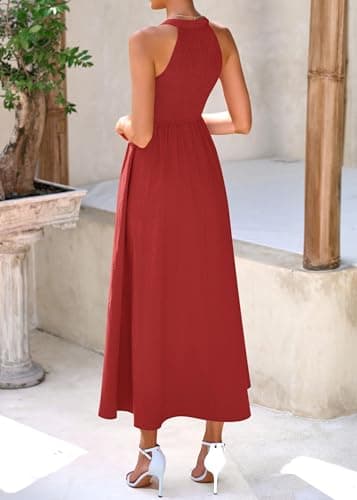 KIRUNDO Summer Dresses for Women 2026 Halter Maxi Wedding Guest Party Cocktail Semi Formal Elegant Classy Long Sundress(Red, Small) - Thumbnail 2