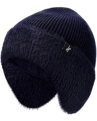 HAMUNI Winter Fleece-Lined Beanie with Earflaps, Warm Windproof Unisex Beanie Hat for Skiing, Hiking & Outdoor Winter Sports Navy Blue - Image 1
