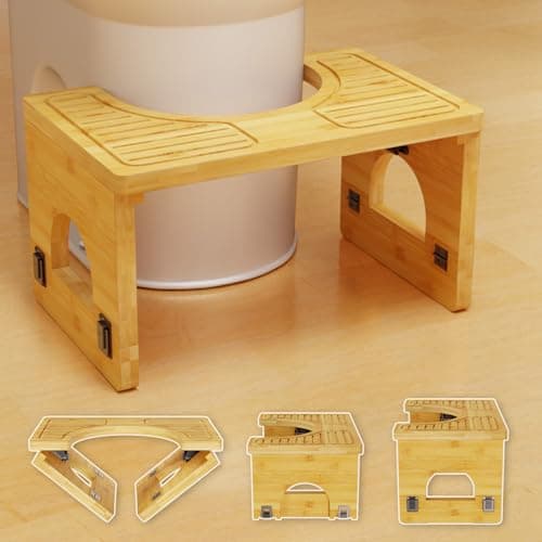 Foldable Toilet Stool with 7 & 9 Inch Adjustable Heights - Non-Slip Squat Stool for Adults & Kids to Improve Bathroom Posture & Comfort, No Installation Required (Wood) - Image 1