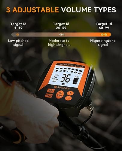 SUNPOW Metal Detector for Adults-10'' IP68 Waterproof Search Coil with New Upgraded DSP Chip-5 Modes Gold Detector-Strong Anti-Interference-OTMD04 - Thumbnail 5