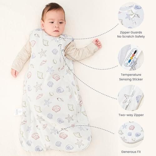 kaiya baby Unisex Sleeping Bag for Babies and Toddlers 1.0 Tog Sleep Sack 0-6 Months, Newborn Sleep Sack, Wearable Blanket Baby, One Piece Sleeveless Sleep Sack, Gifts for Baby - Thumbnail 5