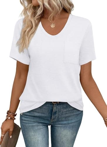 WIHOLL White T Shirts for Women V Neck Loose Fitting Casual Tops XXL - Image 1