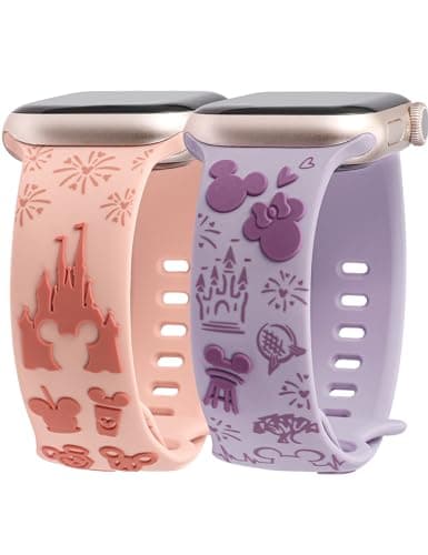 BEEXI 2 Packs Cartoon 3D Raised Band Compatible with Apple Watch Band 42/41/40/38mm Women Two-Tone Cute Silicone Strap for iWatch SE Series 10/9/8/7/6/5/4/3/2/1/Ultra(1/2) Pink/Lavender - Image 1