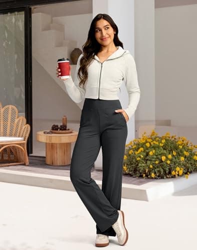 G Gradual Women's Yoga Pants Wide Leg with Pockets High Waist Stretch Loose Casual Lounge Sweatpants Petite/Regular/Tall (Charcoal, Inseam 28, XXL) - Thumbnail 3