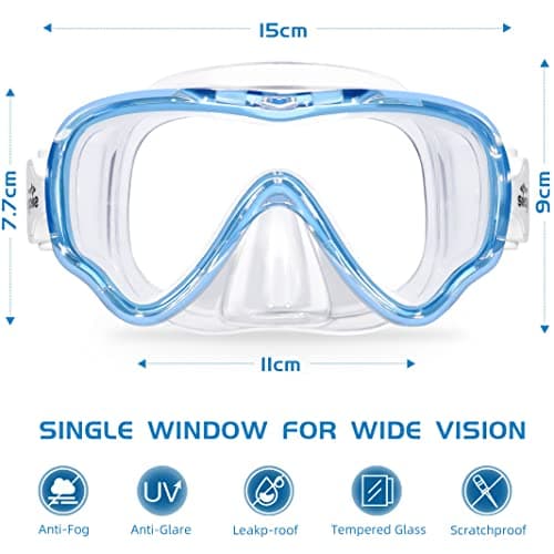 Seago Swimming Mask Swim Goggles for Kids Boys Girls Youth 6-14 8-12 8-14 4-7, Anti-Fog 180° Panoramic View Soft Silicone Skirt Kids Pool Underwater Swimming Goggles with Nose Cover, Snorkel Equipment - Thumbnail 2