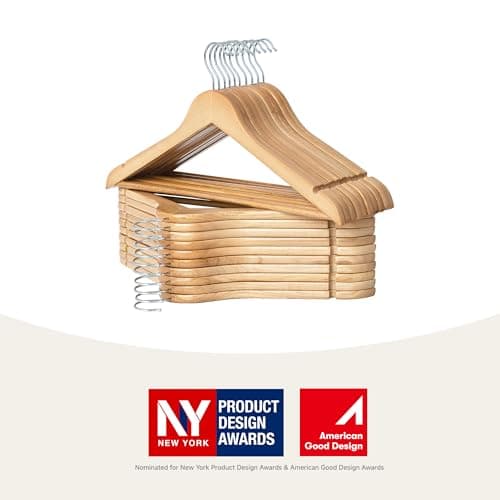 StorageWorks Wooden Hangers 20 Pack, Wood Coat Hangers for Closet, Heavy Duty Clothes Hangers for Suits, Shirts, Pants, Jackets, Natural Wood Color - Thumbnail 2