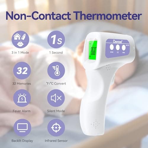 Berrcom Non-Contact Infrared Forehead Thermometer, 3-in-1 Digital Fever Check Temperature Gun for Baby Infant Kids Adults, Fast Accurate - Purple - Thumbnail 2