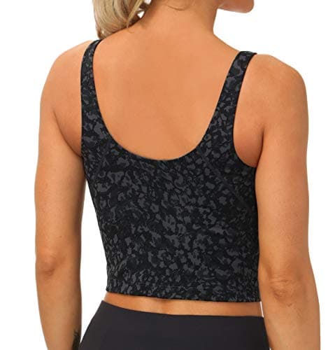 THE GYM PEOPLE Womens Longline Sports Bra Wirefree Padded Medium Support Yoga Bras Gym Running Workout Tank Tops (Graffiti, Medium) - Thumbnail 4