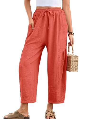Heymoments Women's Wide Leg Lounge Pants Coral X-Large Lightweight Drawstring High Waisted Paper Bag Flowy Dress Loose Vacation Comfy Summer Beach Palazzo Harem Casual Trousers with Pockets - Image 1