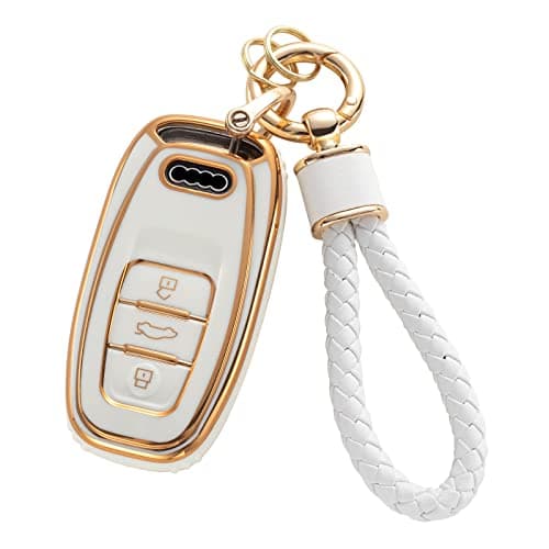RUABIBAN for Audi Key Fob Cover with Keychain, Soft TPU Key Case Protection Fit for A4 A5 A6 A7 A8 Q5 S5 S7 3-button Smart Remote - Image 1