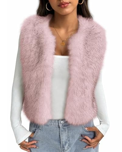 BTFBM Faux Fur Vest Women Fall Fashion 2026 Sleeveless Fuzzy Jacket Fluffy Coats Winter Clothing Furry Outerwear Vests(Pink, Large) - Image 1