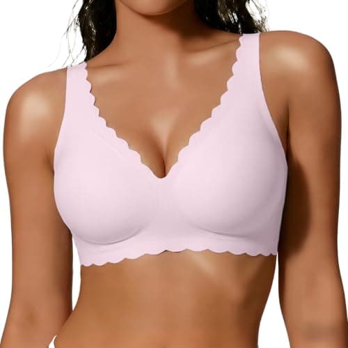 COCOMARTS Jelly Bras for Women No Underwire Scalloped Push Up Seamless Full Coverage Plunge Bralettes Wireless Tshirt Bras Pink Large - Image 1
