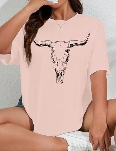 LETSEE Womens Summer Tops Vintage Oversized Graphic Shirts Loose Fit Short Sleeve Retro Tshirts, Pink, XXL - Thumbnail 2